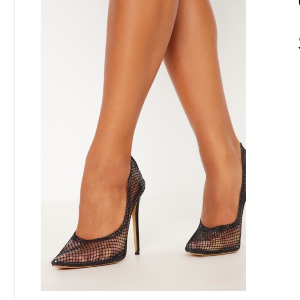 Pretty Little Thing black fishnet heels!